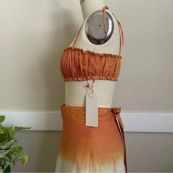 Anthropologie SIGAL Wrap Circle Skirt with Ruched Bandeau Top set in orange - L - Picture 7 of 11